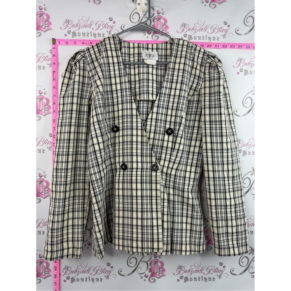 Jessica blazer button up vintage Black and White Plaid Double-Breasted Blazer